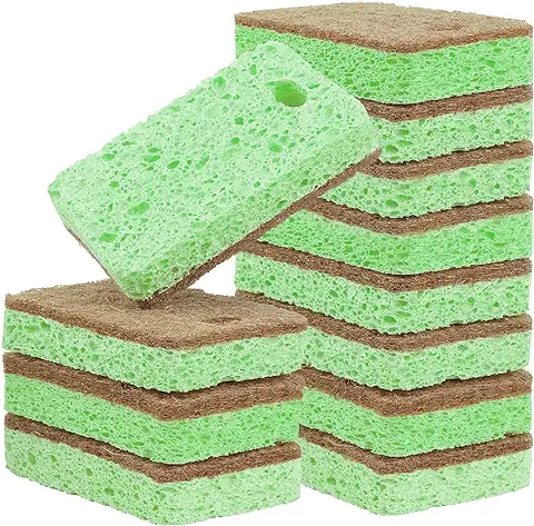 PHOGARY Esponja de Cocina Natural Biodegradable Eco Antiarañazos Compostable Sisal de Celulosa y Esponja de Coco, Paquete de 8 (Coco Verde)  