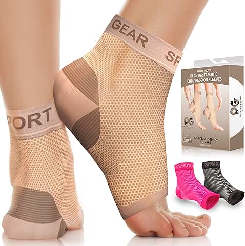 Physix Gear Sport Calcetines Fascitis Plantar, Las Mejores Medias Compresión Hombre y Mujer para Aliviar el Dolor de Pies, Calcetines Compresión para Mejorar la Circulación, 1 par, XXL, Beige  