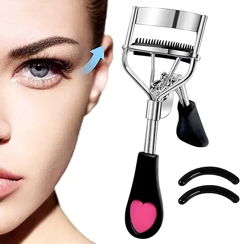 Pinkiou Rizador de Pestañas con Peine para Todos los ojos Rizador de Pestañas Curvadas para Mujeres Maquillaje Rizador de Pestañas de Larga Duración Accesorio para Pestañas Postizas - Negro  