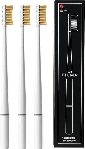 PIUMA 3 x Vitamin C Cepillo de Dientes Cerdas Medianas para Dientes Sensibles y Encías Delicadas | Ecológico Manual, Toothbrush Capucha | Ideal para Viajes y Encías Adultas  