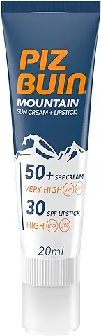 Piz Buin Mountain SPF30, Protección Para Deportes De Invierno, Crema Facial 20 ml + Stick Labial 2.3 ml  