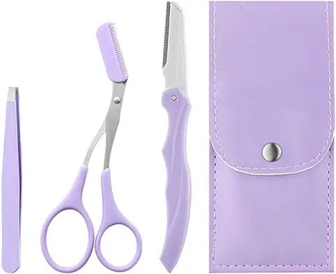 PLABBDPL Kit de Tijeras y Cepillos para Cejas, 4 Cepillos para Cejas, Tijeras para el Cuidado del Cabello, Peine para Levantar Pestañas y Maquinilla de Afeitar para Cejas  