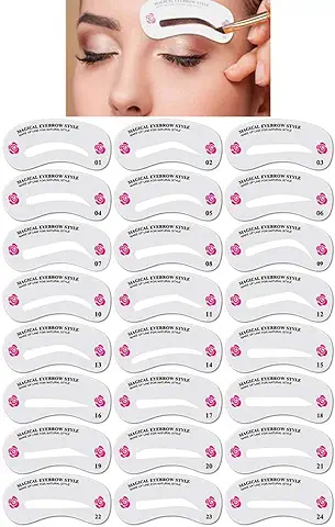 Plantilla De La Ceja,24 Shape Eyebrow Shaping Stencils Grooming Kit, Eyebrow Shaping Stencil Reutilizable Plantilla Maquillaje, Plantilla Ceja Tarjeta de Dibujo de Ceja, Brow Drawing/Grooming  