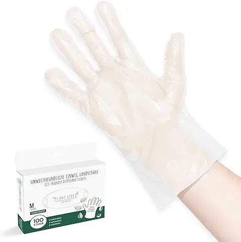 Plantvibes® 100 Guantes Desechables, Amigable Ante el Medio Ambiente, Guantes BIO Desechables, Sin Suavizantes y Productos Químicos Insalubres, Guantes 100% Compostables  
