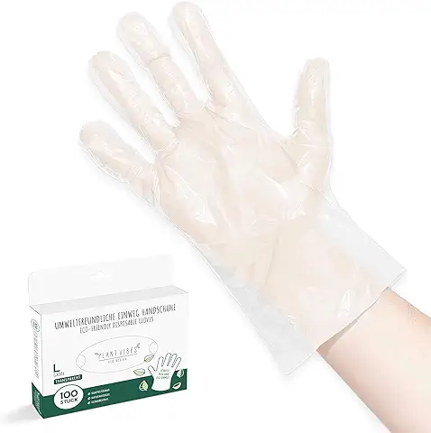 Plantvibes® 100 Guantes Desechables, Amigable Ante el Medio Ambiente, Guantes BIO Desechables, Sin Suavizantes y Productos Químicos Insalubres, Guantes 100% Compostables  
