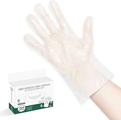 Plantvibes® 200 Guantes Desechables, Amigable Ante el Medio Ambiente, Guantes BIO Desechables, Sin Suavizantes y Productos Químicos Insalubres, Guantes 100% Compostables  