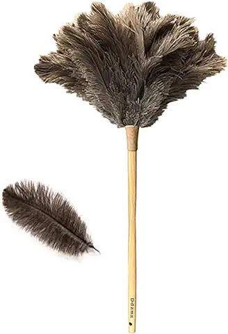 Plumero para el Hogar, Plumero de Plumas de Avestruz Natural y Ecológico Reutilizable de Madera de Mango Largo Grande de Avestruz, Limpiador para ama de Casa, Color Marrón, Longitud 61 cm, 1 Paquete  