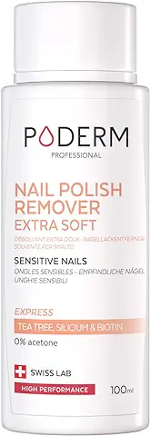 PODERM - QUITAESMALTE DE UÑAS EXTRA SUAVE CON ÁRBOL DE TÉ - Eliminación Fácil y Rápida del Esmalte de Uñas - Sin Acetona – Fortalece y Nutre - Ideal para Uñas Sensibles - 100 ml - Swiss Lab  