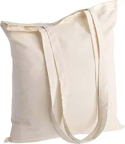 POLHIM-Bolsa Tela 100% Algodón Biodegradable,Lavable,Reutilizable-Asas Largas de 70cm.para Ropa,Manualidades,Alimentos,Verduras, IR de Paseo y para Uso Diario.Medidas 38x42cm,Densidad 145gr/m2  