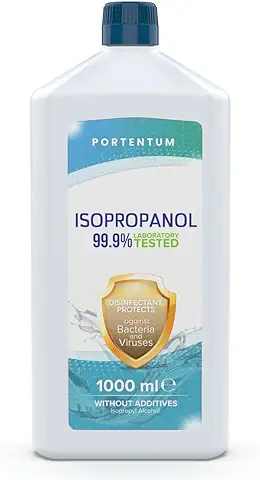 PORTENTUM Alcohol Isopropilico 1L (máxima Pureza 99,9%) para Electrónica, Limpia Cristales y Limpieza General: Desengrasante Industrial y Limpiacristales Multiusos.  