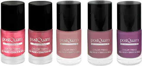 PostQuam Color Trend - Esmaltes de Uñas Normales | Set Pintauñas Rosas y Morados - Seduction, Bubble Gum, Mild Plum, Pearly Pink, Pink Diamonds - Esmalte de Uñas Secado Rapido  