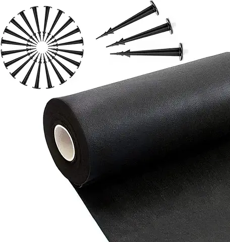 PrimeGarden® Tela Antihierba - Rollo de Malla Geotextil Resistente 50g/m² - Alta Estabilización UV y Permeabilidad al Agua (1,1 m x 50 m = 55 m² + 100 Clavijas)  