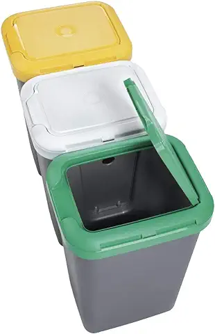 Productos Del Hogar Ideal para Hogar/Oficina/Interior/Exterior Papelera Reciclaje 3 Compartimentos, 75 Litros Capacidad Total, 78,5 (Ancho) x 33 (Profundo) x 47,5 (Alto) Cms-plástico-Multicolor  