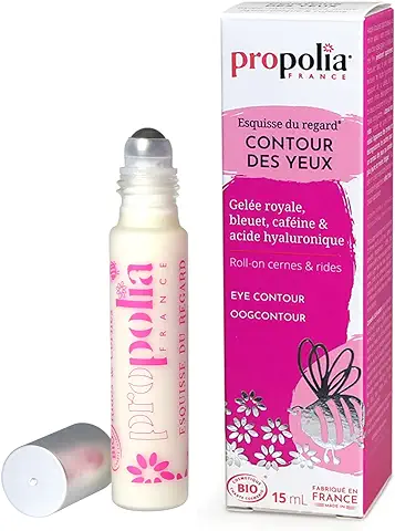 PROPOLIA - Bio - Contorno de ojos - Jalea real / Aciano / Marrón India / Cafeína - Cuidado Descansante, Antiarrugas y Corrector - Fabricado en Francia - Roll-on 15 ml  