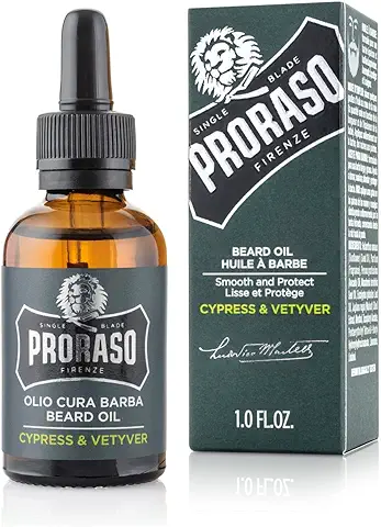 Proraso Aceite Barba Cypress & Vetyver, 30 ml, Aceite Suavizante para Barbas Largas y Rebeldes, para el Cuidado Barba Hombre  
