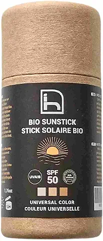 Protector Solar Facial 50 con Color Bio - Stick Solar Facial 50 - Stick para la Cara SPF 50 - Certificado Orgánico y con Envase de Cartón Biodegradable - 50 gr  