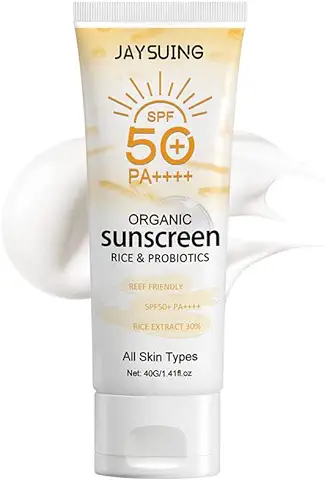 Protector Solar Orgánico de Arroz Probiótico, Protector Solar Corporal Facial al aire Libre SPF50 +++ Protección UV Protección del Cuello de la Cara, Crema para Quemaduras Solares no Grasosa 40g  