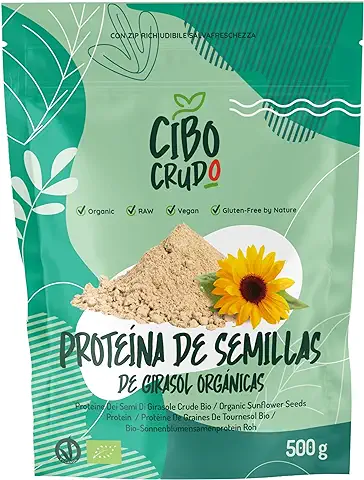 Proteína de Semillas de Girasol en Polvo Orgánica y Cruda - 500g. Proteínas Vegetales y Veganas Ecológicas Sin Lactosa y Sin Gluten. Fuente de Aminoácidos y Fibra. Organic and Vegan Protein Powder.  