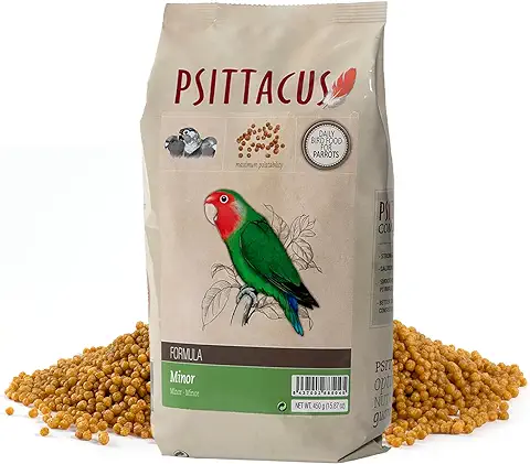 Psittacus Minor 450 g | Pienso Completo para Agapornis, Forpus y Pyrrhuras | Alimento Premium para Aves, 100% No-GMO  
