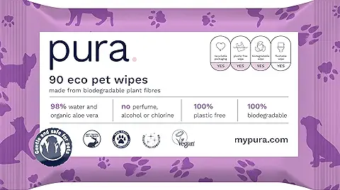Pura Ecológica Mascota aseo Toallitas para Perros, Gatos y Conejos 100 % Libre de Plástico, 100 % Biodegradable, Vegano, Genial para Limpiar Patas Fangosas, Abrigos, 1 Paquete de 90 Toallitas Pura Ecológica Mascota aseo Toallitas para Perros, Gatos y Conejos 100 % Libre de Plástico, 100 % Biodegradable, Vegano, Genial para Limpiar Patas Fangosas, Abrigos, 1 Paquete de 90 Toallitas