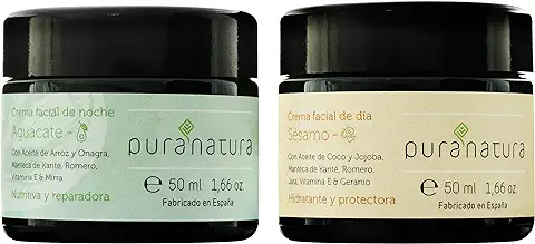 Puranatura PACK 2 x 50 ml Tratamiento Facial Crema Facial Día y Noche Nutritiva, Anti-Edad Crema Orgánica Regeneradora Hidratante y Humectante Cremas Veganas Ecológicas Naturales  