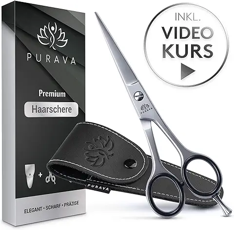 Purava Tijeras de Peluquería Premium - Tijeras de Peluquería Profesional Extraafiladas con Estuche Elegante – Afiladas y Precisas – Ideales para Corte de Pelo de Mujer y Hombre – Incluye Videocurso  