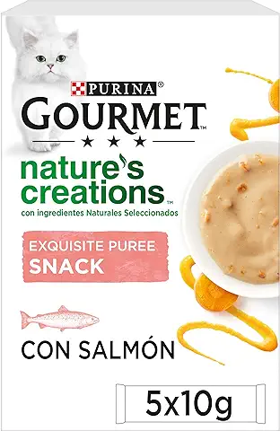 Purina Gourmet Nature's Creations Puree, Snack, Premio para Gato con Salmón y Zanahoria, 5 Sobres de 10g  