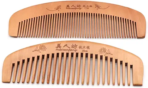 QiCheng＆LYS Peine de Madera, Peine de Madera Para el Pelo, Dentado Ancho y Dentado Fino, Apto Para Mujeres (15CM)  