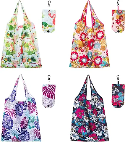 QINREN 4 Bolsas de la Compra Reutilizables, Bolsas de la Compra Plegables Bolsas de la Compra Lavables con una Bolsa Ecológica para la Compra Diaria de Alimentos, Almacenamiento de Viaje, Carbón  