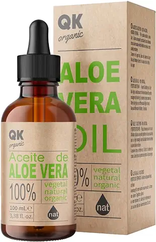 QKnatur - ACEITE DE ALOE VERA - Puro y Natural - 100 ml Botella de Vidrio - Cuidado Intensivo para Rostro, Cuerpo y Cabello  
