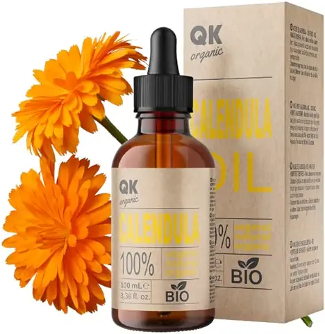 QKnatur - Aceite de Caléndula 100% Puro Orgánico Vegano - 100ml Botella de Cristal - Pieles Sensibles, Secas y Agrietadas. Calmante y Cicatrizante. Irritaciones, Quemaduras, Picadas  