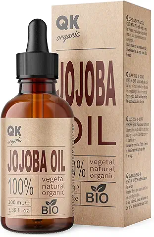 QKnatur - Aceite de JOJOBA 100% Puro Orgánico Vegano - 100 ml - para Cuerpo, Rostro, Cabello, Uñas, Barba - Antiarrugas y Antiacné- BIO - Prensado en Frío  