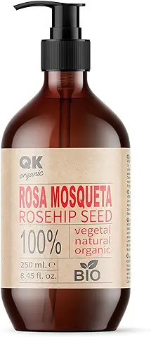 QKnatur - Aceite de Rosa Mosqueta 100% Puro Orgánico Vegano - 250 ml - para Cicatrices y Estrías - Antiarrugas Antiedad- BIO - Prensado en Frío  