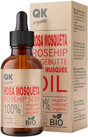 QKnatur - Aceite de Rosa Mosqueta 100% Puro Orgánico Vegano - 50 ml - Cicatrices y Estrías - Antiarrugas Antiedad- BIO - Prensado en Frío  