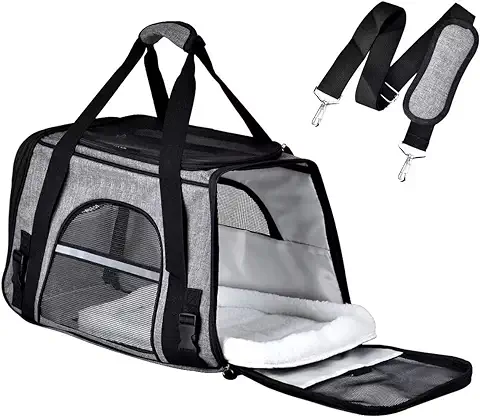 Queta Transportin Perro Gato Bolsa Transporte Gato Trasportines Gato para Perros Gatos Conejos Viaje Coche Aeronave Gris  