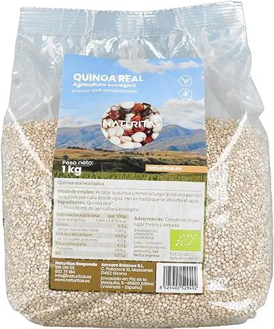Quinoa Real de Agricultura Ecológica 1 kg bio Naturitas Essentials | Vegan | Alto Contenido en Fibra | Contiene Gluten  