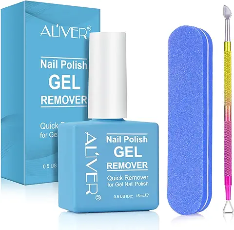 Quitaesmalte Gel 15 ml con Lima de Uñas y Empujador de Cutícula, Removedor Esmalte Semipermanente, Permanentes para Uñas, Elimina Fácil y Rápidamente el Esmalte en 3-5 Minutos, No Daña las Uñas  