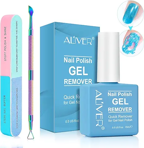 Quitaesmalte Gel 15 ml con Lima de Uñas y Empujador de Cutícula, Removedor Esmalte Semipermanente, Permanentes para Uñas, Elimina Fácil y Rápidamente el Esmalte en 3-5 Minutos, No Daña las Uñas  