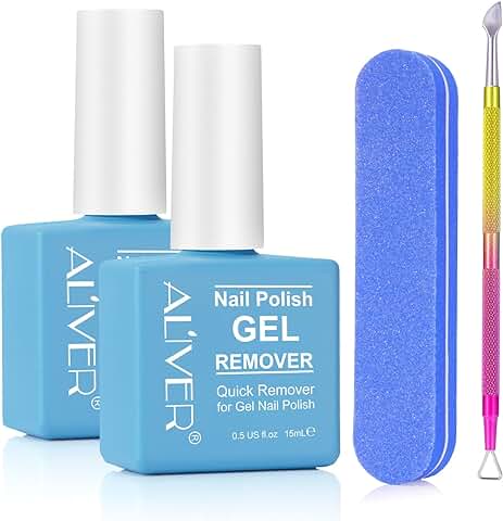 Quitaesmalte Gel Paquete de 2 con Lima de Uñas y Empujador de Cutícula, Removedor Esmalte Semipermanente, Permanentes para Uñas, Elimina Fácil y Rápidamente el Esmalte en 3-5 Minutos, No Daña las Uñas  