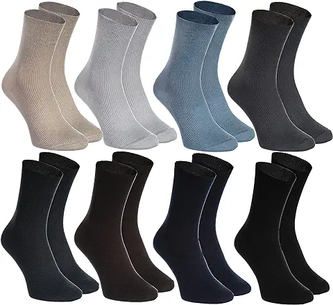 Rainbow Socks - Hombre Mujer Calcetines Diabéticos Sin Elasticos 8 Pares Beige Marrón Grafito Azul Marino Caqui y Gris Talla  