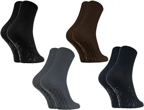 Rainbow Socks - Hombre Mujer Calcetines Diabéticos Sin Goma Antideslizantes ABS - 4 Pares - Negro Marron Azul Grafito - Talla  