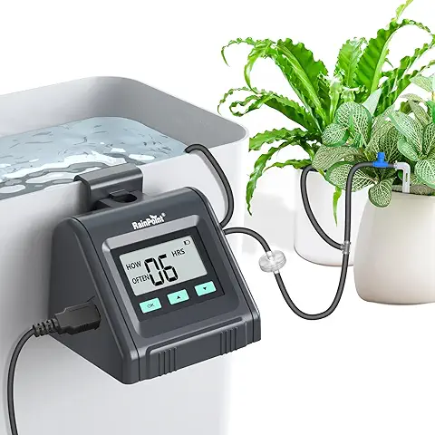 RAINPOINT Kit de Riego por Goteo Automático, Volumen de Agua Ajustable, Sistema de Riego Automático para Plantas y Macetas de Interior, con Modos de Riego Automático/Manual/Retardado  