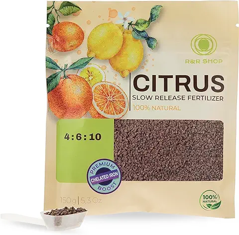 R&R SHOP – Fertilizante Orgánico para Cítricos, Alimento Orgánico Completo, Liberación Lenta, Perfecto para Interior y Exterior Limones, Naranjas, Mandarinas, Pomelos y Cidras – 150GR  