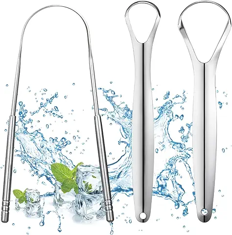 Raspador Lengua Acero Inoxidable,Limpiadores de Lengua,Limpiador Lengua,Limpiador Lingual Acero Inoxidable,Limpieza Cepillo Lengua, Tongue Scraper Combatir el mal Aliento,Limpiando la Boca,3 PCS  