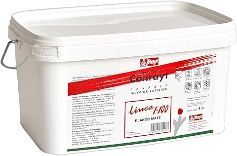 Rayt 344-22 Conrayt I-100: Pintura Plástica Blanca para Interior y Exterior de Acabado Mate, Excelente Rendimiento, Cubrición y Blancura. Lavable. Acabado Mate. 4 lt  