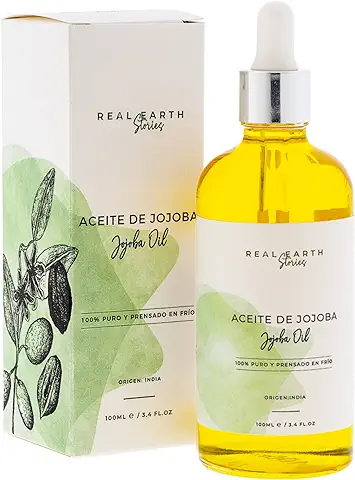Real Earth - Aceite de Jojoba - 100% Puro - Orgánico y Natural - Prensado en Frío - Vegano -  Aceite Hidratación Corporal - Aceite Capilar - Cosmética Natural - Ayurveda - 100ml  