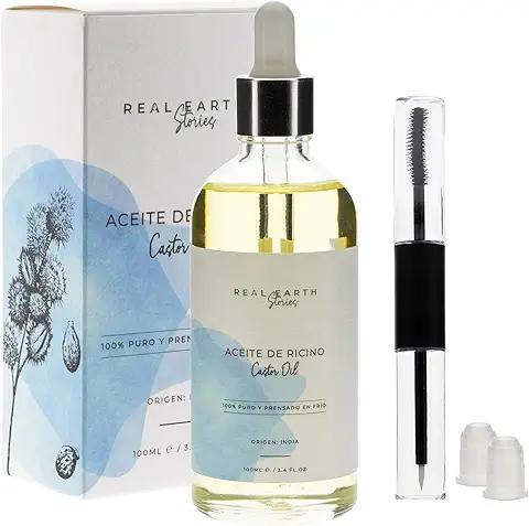 Real Earth - Aceite de Ricino - 100% puro - Orgánico - Prensado en Frío - Vegano - Aceite para el Cabello, Pestañas y Cejas - Aceite Capilar - Cosmética Natural - Ayurveda - 100ml  