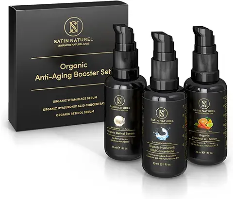 Regalos Originales Cumpleaños para Mujer - Serum Acido Hialuronico + Serum Vitamina C + Retinol puro para la cara - Crema Hidratante Facial - Satin Naturel  