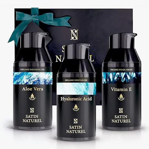 Regalos Originales para Hombre - Crema Hidratante Facial Hombre - Serum Acido Hialuronico - Face y Contorno de Ojos - Antiedad Crema Facial Hombre – Hidratación y Antiojeras - Satin Naturel  