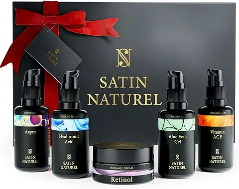 Regalos Originales para Mujer - Serum Acido Hialuronico + Serum Vitamina C + Retinol puro para la cara - Regalos para Mujer - Regalo Cumpleaños Mujer - Crema Hidratante Facial Mujer - Satin Naturel  